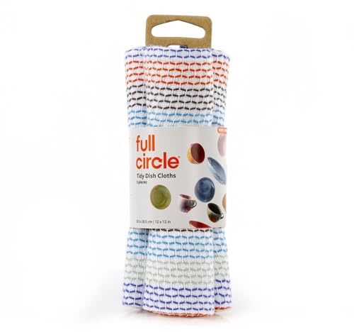 Full Circle Tidy 100% Organic Cotton Dish Cloths - Absorbent, Reusable, Kitchen Towels, Eco-Friendly, Machine Washable - Red