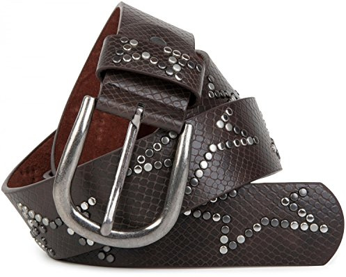 styleBREAKER cinturón de remaches con diseño discreto de remaches de estrellas y relieve de panal en apariencia vintage, reducible, unisex 03010054, tamaño:95cm, color:Marrón oscuro