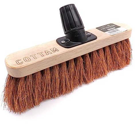 COTTAM 11 Inch Sweeping Broom Head, Rapid-Lock No-Tools Shank Fitting | Natural fibre fill, tool-free shank fitting, clears paths, patios, drives, soft coco fibre, indoor & outdoor use