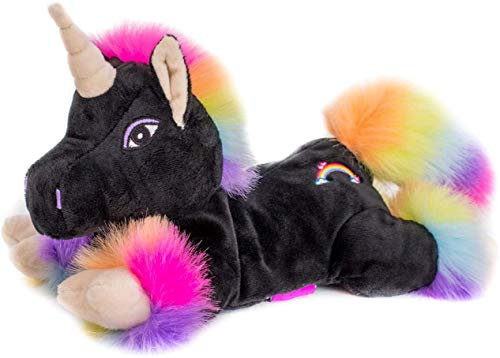 Habibi Premium Wärmekissen/Stofftier f. Kinder u. Erwachsene - 1848 Einhorn Black Rainbow, herausnehmbare Hirsefüllung - Wärmekuscheltier zum Erwärmen in der Mikrowelle/Backofen, ideal auch für Babys