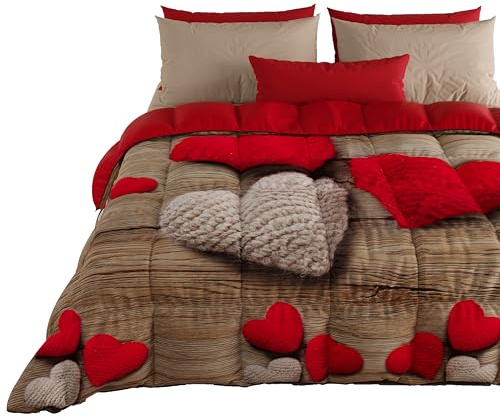 PETTI Artigiani Italiani - Trapunta Matrimoniale Invernale, Piumone Matrimoniale, Trapunta Double Face Tinta Unita e Stampa Digitale Cuore, Made in Italy