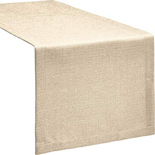 Erwin Müller Tischwäsche, Tischläufer Uni, Krefeld Sekt Größe 40x170 cm - fleckabweisend, schmutzunempfindlich und leicht zu reinigen, Leinen-Optik (weitere Farben, Größen)