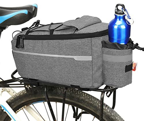 DaMohony Fahrrad Gepäckträgertasche 10L Fahrradtasche Satteltasche Fahrrad Sitz Isoliertasche Hinter Gepäcktasche Wasserdicht Rücksitztasche mit Reflektierend, Handtasche, Umhängetasche, grau