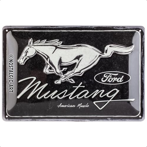 Nostalgic-Art Retro Blechschild, 20 x 30 cm, Ford Mustang – Logo Black | Original Ford Lizenzprodukt (OLP), aus Metall, Vintage Design, Blechschilder Sprüche, Geschenk-Idee für Ford-Fans