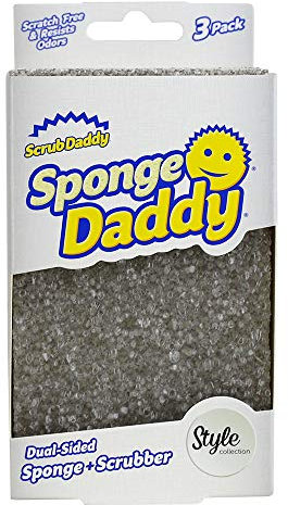 Scrub Daddy - Sponge Daddy Lavable Anti Scratch con Doble Cara Flextexture - Estropajo Cocina, Baño, Horno Esponja Antibacteriana, Reutilizable y Anti-Rayones - Paquete de 3 - Gris