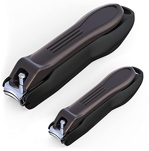 GLAMFIELDS Lot de 2 coupe-ongles avec récupérateur, anti-éclaboussures, coupe-ongles en acier inoxydable, bon cadeau pour homme et femme, MF-L/S