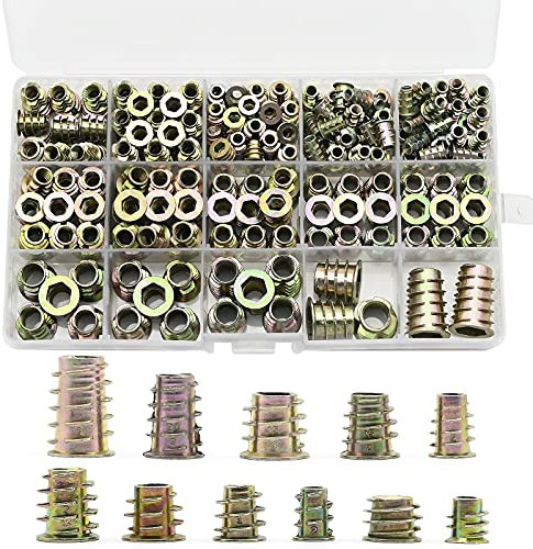 230 Pezzi Inserti Filettati Dado, M4 M5 M6 M8 M10 Inserti Filettati per Legno Bussole Filettate in lega di zinco con Esagono Incassato Dadi esagonali con inserti filettati per Mobili in Legno