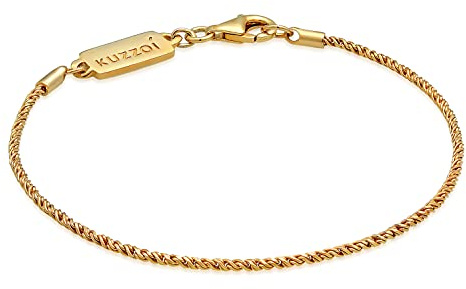 Kuzzoi Herren Armband Herrenarmband 2 mm aus massivem 925 Silber | vergoldet Gedrehtes Silberarmband mit Karabiner
