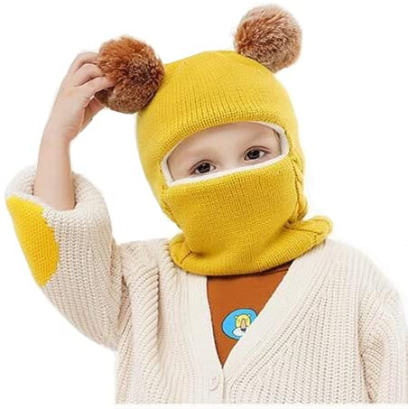 Qersh Baby Mütze Schal Set für 2-7 Jahre alt Baby Mädchen Jungen Warm Fellbommel Beanie Hüte mit Schal Baby Winter Mütze Warm Fellbommel Beanie Hüte Schal (Gelb, 2-7 Jahre alt)