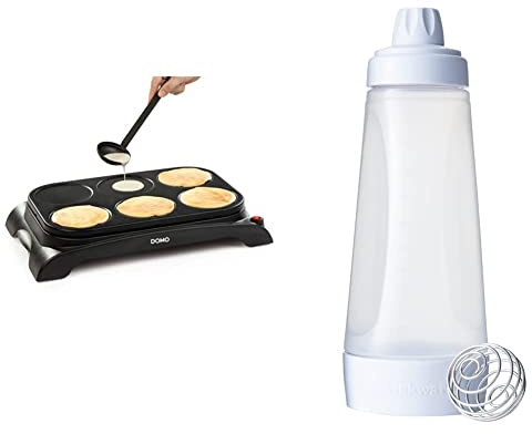 Domo Do8709P, Crepera Para 6 Panqueques, 1000 W + Whiskware - Mezclador De Masa, Solución Completa Para Panqueques, Waffles, Crepes Y Más, Batidor Blenderball, 1065Ml
