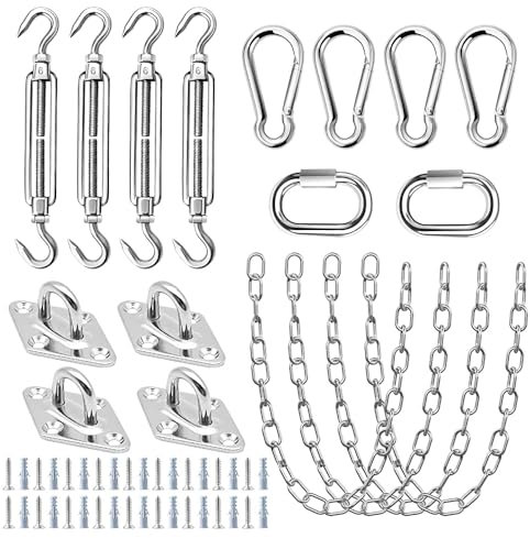 TooTaci Sun Shade Sail Hardware Kit Rectangle, with Stainless Steel Hanging Chains 1M× 4pcs, Marine Grade Shade Sail Hardware Kit 6 Inch with Chains for Outdoor, Pergola, Patio Canopys -54pcs