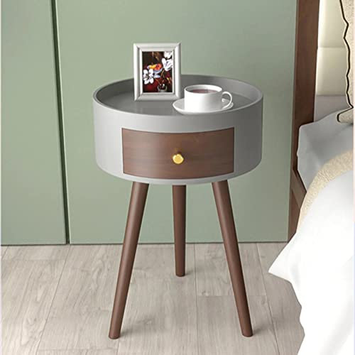 HGTRH Beistelltisch Rund mit Schublade, Sofatisch Rund, Nachttisch Rund Holz, Tisch Klein Wohnzimmer Modern, Schubladenkommode Beistellschrank Mit Holzbeine, Robust und Stabil