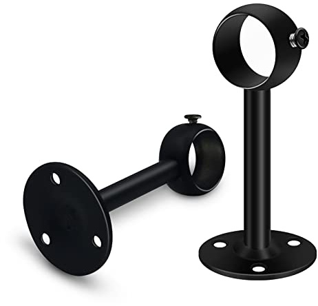 TOKPLNU Lot de 2 supports pour tringle à rideaux en acier inoxydable noir robuste, pour montage au plafond et au mur, pour diamètre de tringle de 16-25 mm