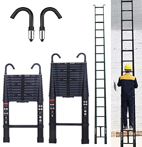 Échelle Télescopique 5m, Escabeau Telescopique en Aluminium avec Crochets, Pliable Échelle Éxtensible Antidérapant, Échelle Multifonctionnelle pour Maison, Grenier, Jardin - Charge 150kg, Noir