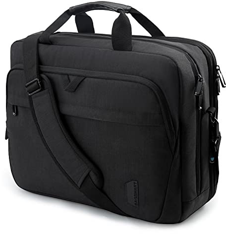 bagsmart 17,3-Zoll-Laptoptasche, Erweiterbare Aktentasche, Computertasche für Herren und Damen, Laptop-Umhängetasche, Arbeitstasche, Geschäftsreisen, Büro, Abschließbar (Schwarz-17,3 Zoll)