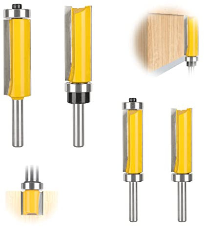 Lot de 4 fraises à affleurer avec tige de 8 mm, fraiseuse roulement à billes, diamètre de coupe bois, routeur bit, pour travail bois