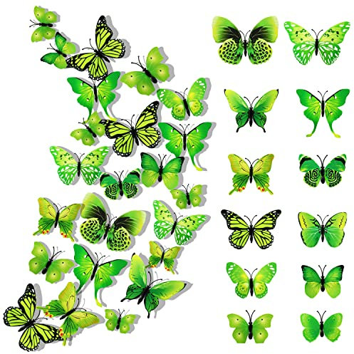 24 Stück 3D Schmetterlinge Deko Schmetterling Wanddeko Wandaufkleber Schmetterlinge Butterfly Dekoration Wandtattoo Abnehmbare Wandaufkleber Heimdeko Kinderzimmer Schlafzimmer Deko