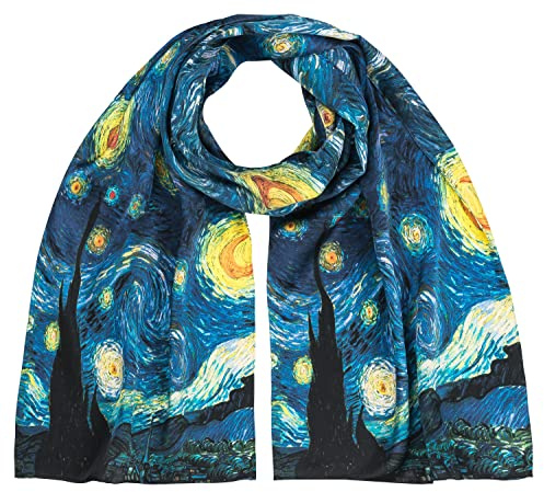VON LILIENFELD® Foulard Soie Vincent van Gogh Nuit étoilée Écharpe Cache-Nez Art