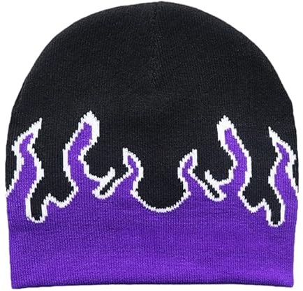 Frotox Y2K Beanie Flame Beanie Skullies Beanie Slouchy Beanie Knit Beanie Hat Flame Skull Cap Graphic Beanie Flame