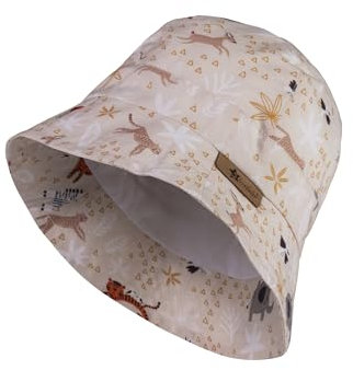 Sterntaler Safarihut Zootiere aus Bio -Popeline mit UV 50 - Unisex Kinder Hut mit Aufdruck schützt den Kopf vor der Sonne - Kinder Sonnenhut für Spielspaß an heißen Tagen - beige, 55