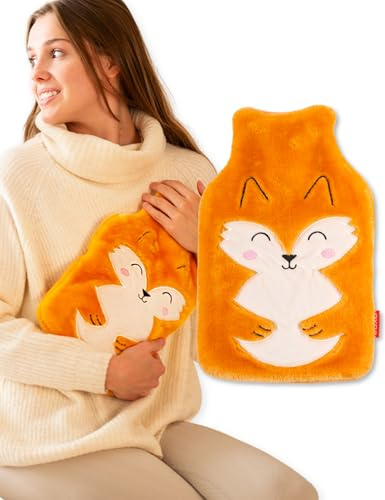 soxo Varmvattenflaska Hot Water Bottle Värme Heater Värmare Värmeflaska Plyschöverdrag Lindrar Muskelvärk Räv