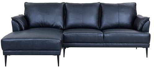 Furnhouse Soul L-Form Ecksofa | 100% Echtleder | 3-Sitzer 233 cm Breit | Schwarz Links Ottomane – Skandinavisches Design Couch