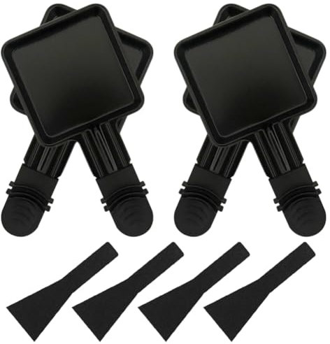 BOJIUSARL 4PCS Poelon Raclette Carré avec Revêtement anti-adhésif avec Poignée Isolée et 4 Pelle,Portable Plateau de cuisson Pour Omelette au Fromage Fondu