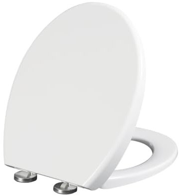 ZAGH WC Sitz mit Absenkautomatik V-Form Toilettendeckel Einfache Montage und Sauber, Klodeckel Quick-Release-Funktion, Toilettensitz mit Verstellbaren Scharnieren, Toilettenbrille, Weiß,01B