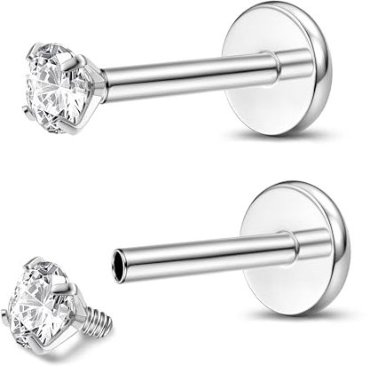 Adramata 2Pcs G23 Titan Lippenpiercing Labret Innengewinde Medusa Nasenpiercing Stecker Medizinische Ohrstecker Ohr Klein Conch Tragus Gold Silber Helix