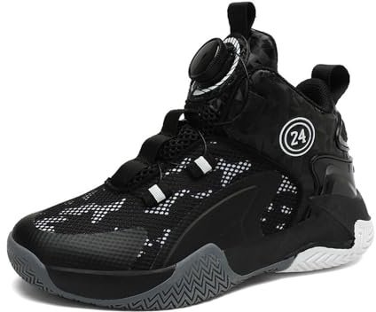 Hixingo Basketball Schuhe Kinder, Sneaker Jungen Mädchen Anti-Rutsch Sneaker Kinder, Knöchelhohe Sneaker Kinder Basketballschuhe Outdoor Basketballschuhe Herren 38 - Schwarz