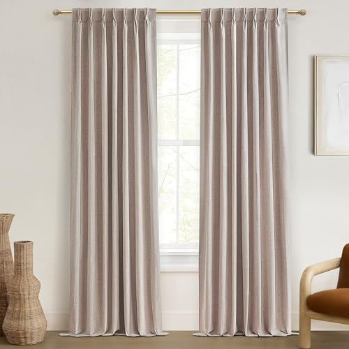 100 Inch Length Custom Summer Curtains for Windows Living Room, Viral Back Tab Pinch Pleated Blackout Curtain with Hooks Faux Linen Designer Drapes for Sliding Glass Doors(40Wide x 100Tall x 2Panels)