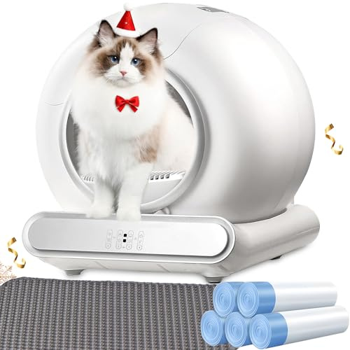 XQDKoon Elektrisches Katzenklo, 65L + 9L Intelligente Katzentoilette mit 5 Rollen Müllsäcken und 1 Katzenstreumatte, APP Steuerung, Überwachung der Gesundheit Ihrer Katze für Mehrere Katzen(C)