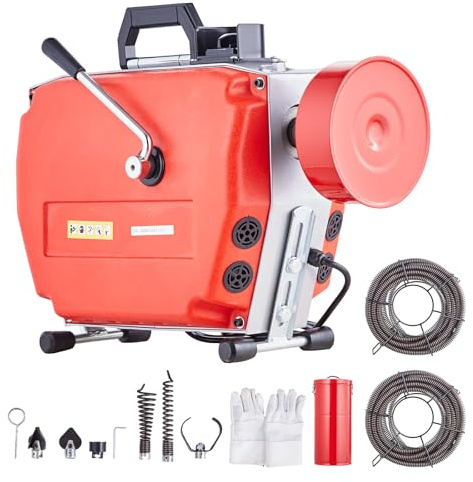 VEVOR 120FT x 7/8 Inch Drain Cleaner Machine, 420W Electric Sewer Snake Auger Manual Feed - with 6 Cutters, 2 Steel Cables (120' x 7/8 and 18' x 3/8) & CW/CCW Control for 1.9 to 6 Pipes