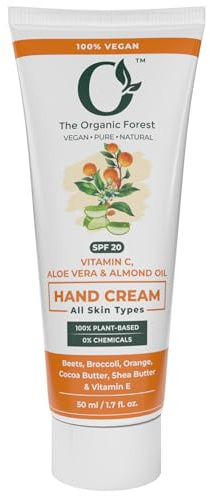 Organic Forest Vitamin C Hand Cream with Sun Protection SPF | Shea Butter, Cocoa Butter, Almond Oil, Coconut Oil & Aloe Vera - Hydrating Moisturizer for Aging, Dark Spots | Plant Based, Travel Size |
