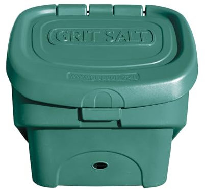 Glasdon Grit Salt Bin 90 Litre Storage Container for Winter Safety Durable & Compact Salt and Grit Box with Grit/Salt Embossed Decal Stackable Heavy Duty Highly Visible with 100 Kg+ Capacity (Green)