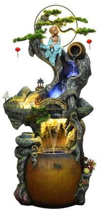 huanglyc-232 Fontaine sur Pied pour Salon, Paysage de Fontaine d'eau de rocaille Chinoise, décoration de Jardin de Maison, décoration de Jardin de Cour de Balcon, Fontaine de Jardin(S)