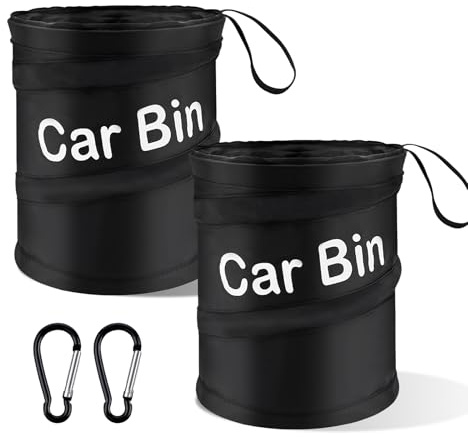 2 Pack Car Bin, Portable Traveling Bin with Hook Hanging, Leak-Proof Car Trash Can Collapsible Vehicle Trash Can for Litter Storage Collection (Black)
