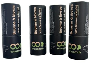 Lote de 4 bálsamos labiales naturales – 100% manteca de karité puro – Hidratación intensa – 7 g unidad – Cuidado de los labios secos y dañados – Producto ético Wangoods