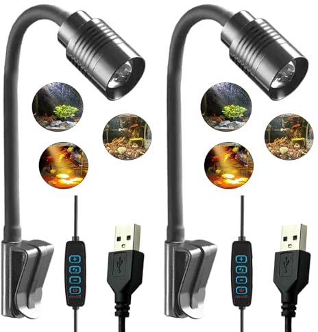 2 Stk Aquarium-Aufstecklampen(Klemmglas 0,9mm),dreifarbiges variables Licht | einstellbarer Fokus-Farbwechsel,dreifarbiges variables Licht,360° flexibler Aquarium-Beleuchtungswinkel
