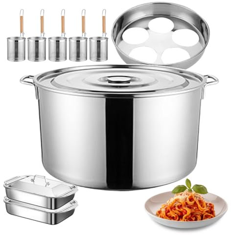 QUSYZD Ensemble de cuiseurs à pâtes 2 en 1 avec 5 paniers, passoire, ustensiles de Cuisine pour Spaghettis pour marmites commerciales, Multifonctionnel dans Une Seule Casserole, Acier inoxyda,