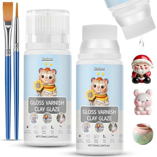 Taricor 150ml Air Dry Clay Glaze, Clay Varnish for Air Drying Clay, 75mlx2 Hochglanz Kratzfest Wasserfest Air Dry Clay Glaze for Craft Pottery Waterproof & Gloss (Gloss)
