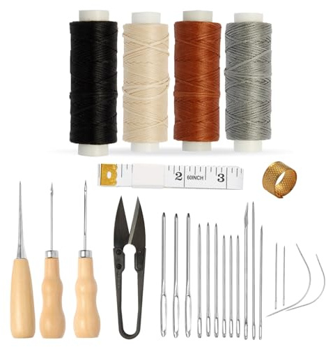 Ledernähset mit 4 Rollen Ledergarn, Sattlernadeln & Werkzeugen – für Schuhreparatur, Polstermöbel, Autositze und Segel