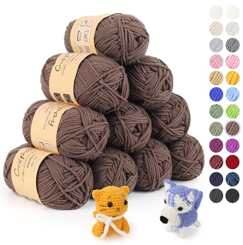 Coopay Wolle zum Häkeln, 450g (10x45g) Weiches Häkelgarn, 5 Faiding Wolle zum Stricken, Babywolle zum Häkeln für Anfänger, Super Weich Häkelgarn Babywolle für Häkel- und Strickprojekt - Hell Kaffee