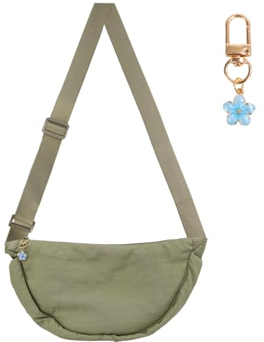 DOINEUFL Borsa a tracolla da donna a mezza luna, borsa a tracolla da donna, Hobo Halfmoon, impermeabile, in nylon, tinta unita, con mezza luna, tracolla regolabile per donne e viaggi, verde