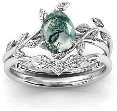 Shusukue Moosachat Ringe Set für Damen Silber 925 Vorsteckring Heilstein Ring mit Achat Stein Silberschmuck Geschenk für Frauen #7