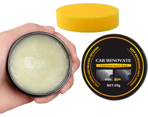Cera Lucidante Auto | Cera Per Manutenzione Sedili In Pelle Con Spugna 50g | Pasta Resistente Al Calore Per Cura Interni Auto Fanali Parabrezza Superfici