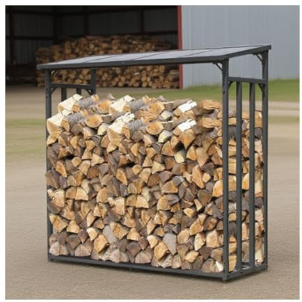 Portalegna in ferro battuto, resistente, per esterni/interni, efficiente conservazione in legno per giardini e patii, elegante capanno per legna da ardere per camini.