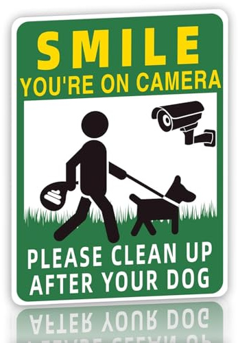 No Pooping Dog Signs For Yard, Warning Sign Please Clean Up After Your Dogs, 8X12 Rust-Free Wall Hanging Yard Sign For Outdoor, Smile You're On Camera Pick Up Dog Fouling Signs (Green-1PCS)