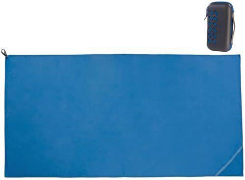 PEARL Handtuch Reise: Mikrofaser-Handtuch mit Tasche, schnell trocknend, 200 x 100 cm, blau (Microfaser Reise, Microfaser Reisehandtücher, Schwimm)