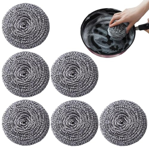 Tuxuseo Rascador de ollas de acero inoxidable – Limpiador ergonómico para utensilios de cocina | 6 cepillos inoxidables reutilizables para olla, sartén, fregadero, hogar, restaurante, camping